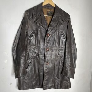 Vintage 70's R. Sherman Reed Sportswear Men's Leather Blazer Jacket Coat 40 reg